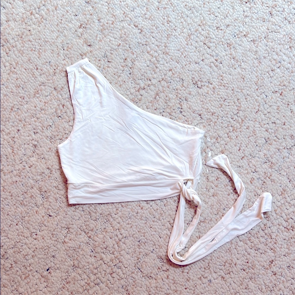 Boutique Size Large White Stretch 1 Shoulder Crop Top NWT